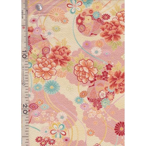 古布、4枚はぎあわせ、牡丹に橘柄 サテンプリント流水×大牡丹柄 サンプル | 布生地専門イワキ