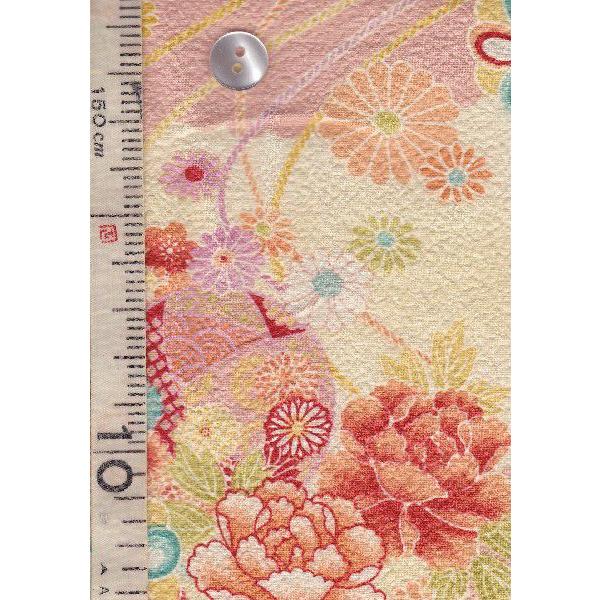 四季彩爛漫シリーズ 綿ちりめん風エンボス和柄 和調 楊貴牡丹 桃色 4色