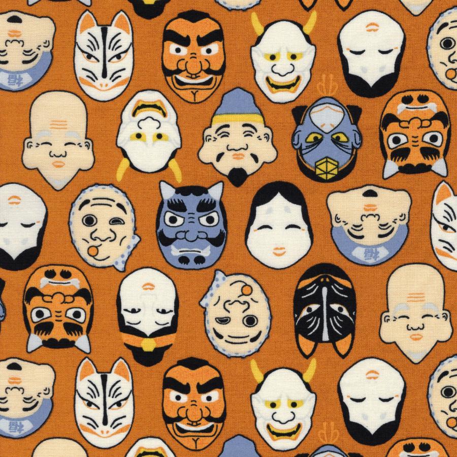 布和里・染布 和柄 和調 スケアー おめん オレンジ系地 5色 1m