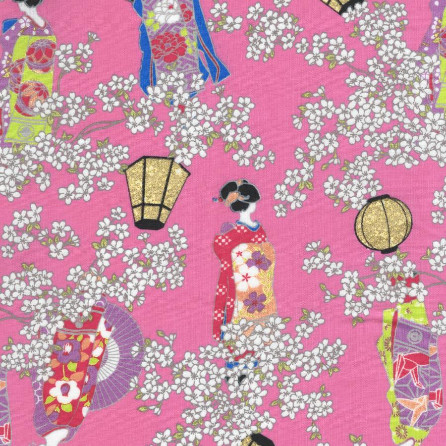 和柄生地 ピンク系 金縁の桜と手鞠柄 【公式通販】