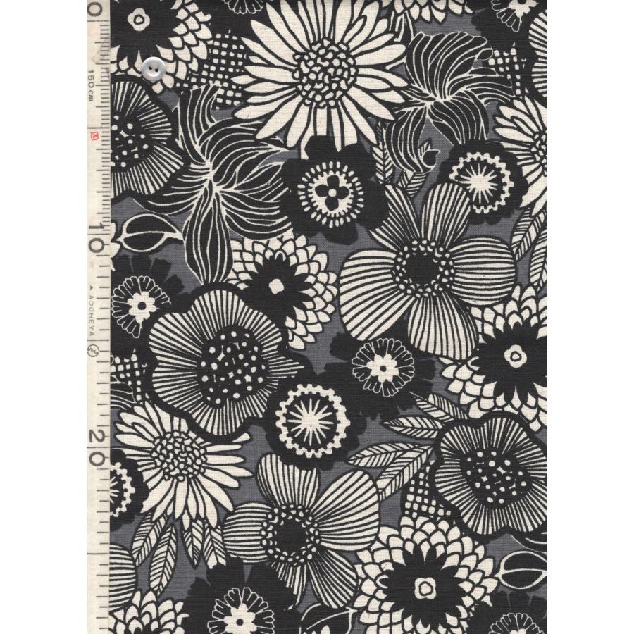 FUWARI 染布 綿麻キャンバス ノルディック フラワー グレー系地 7色 1m