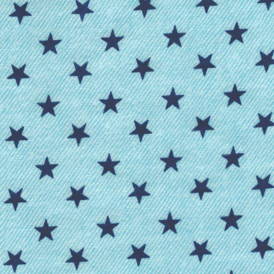 ダブルガーゼ 星4 デニム調 サックスブルー系 3色 1m単位 生地 布 デニム風 星 星柄