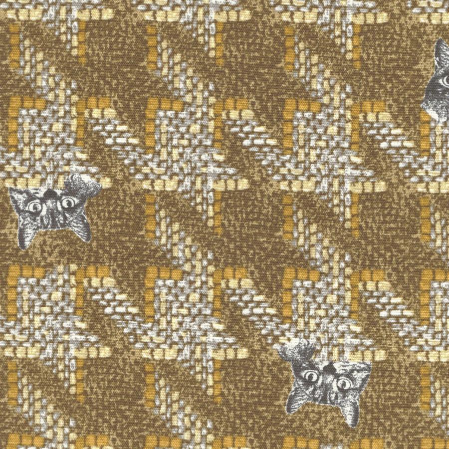 オックス 隠れ猫 マスタード系 4色 1m単位 布 生地 布地 猫柄