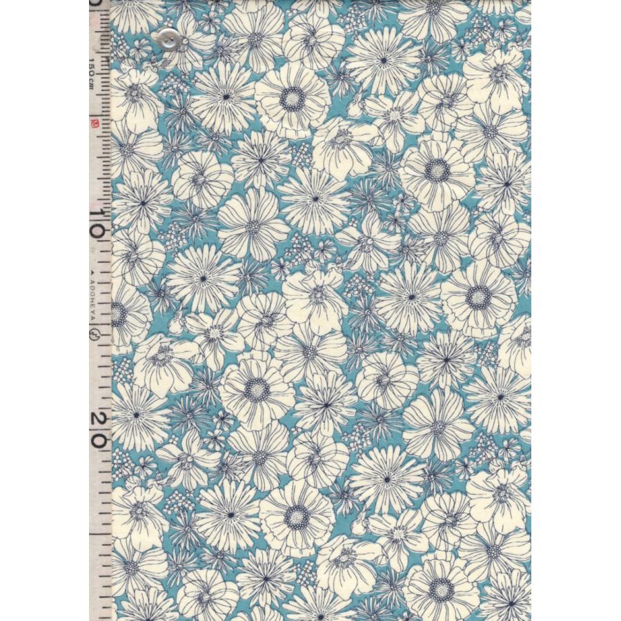 スケアー アンティーク フラワー サックスブルー系地 3色 1m単位 生地