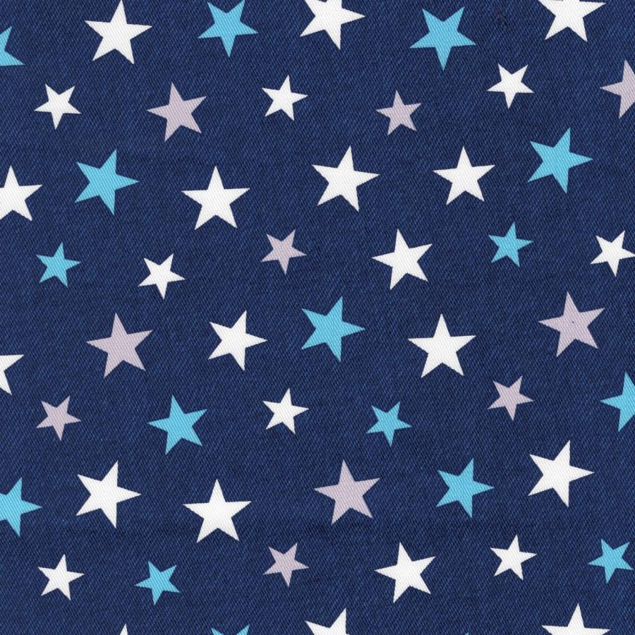 ツイル デニム調カラフルSTAR ブルー系 2色 1m単位 生地 布 布地 星柄