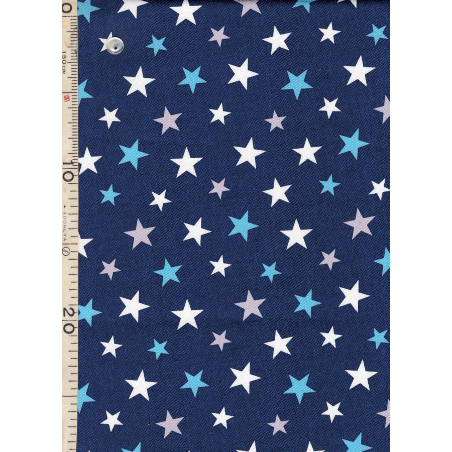 ツイル デニム調カラフルSTAR ブルー系 2色 1m単位 生地 布 布地 星柄