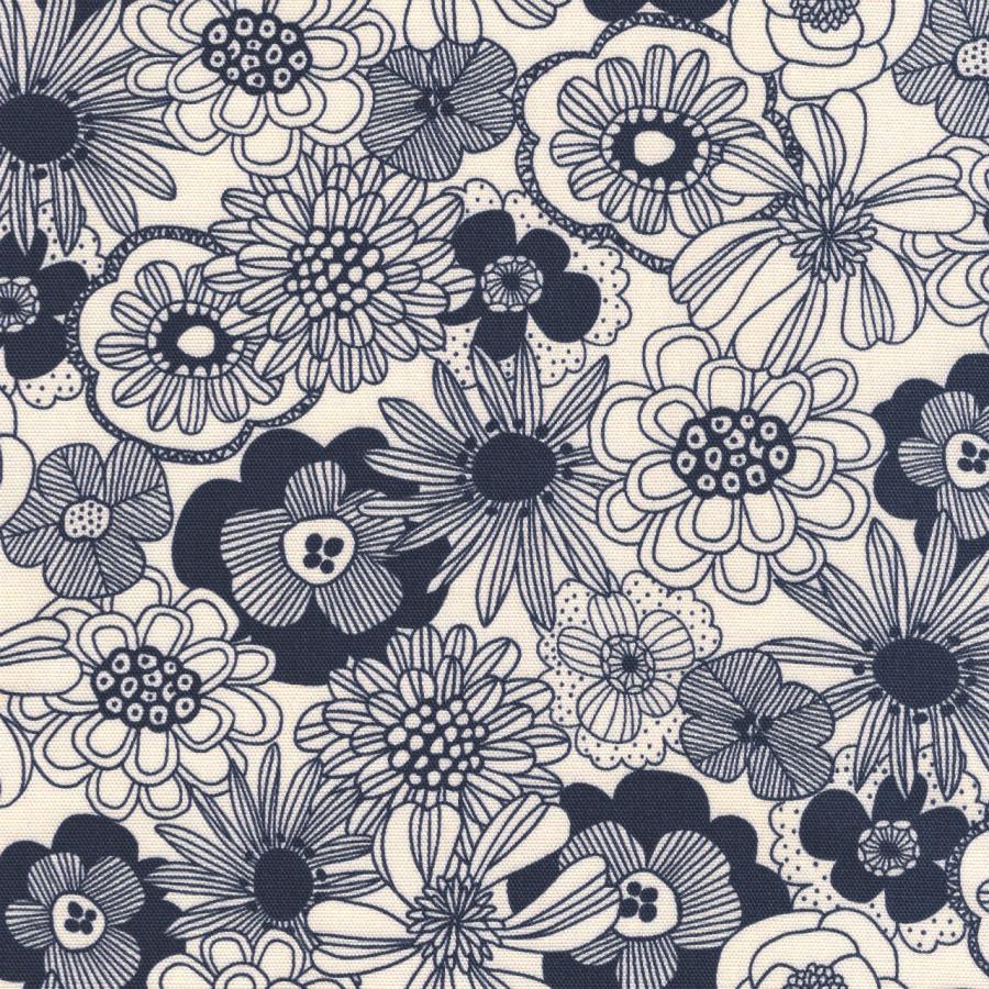 オックス 北欧調 モノトーン フラワー アイボリー系 5色 1m単位 生地