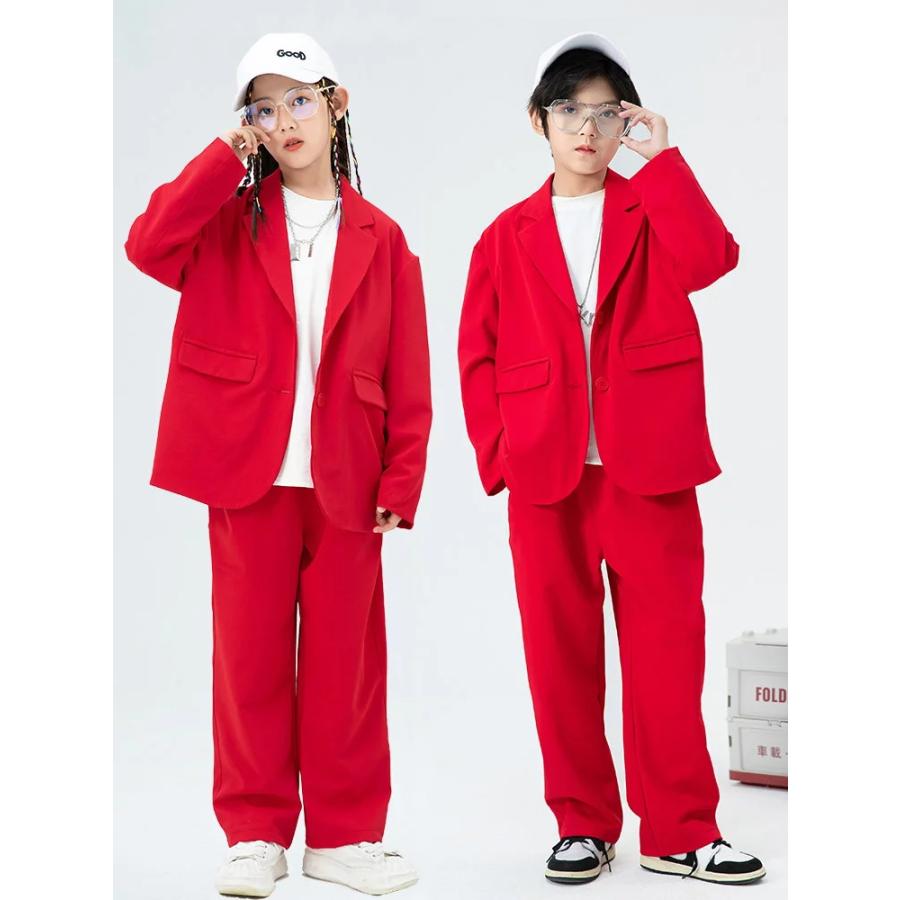 キッズ ダンス 衣装 赤 セットアップ ヒップホップ ジャケット キッズ ダンス 衣装 赤 セットアップ ヒップホップ ジャケット