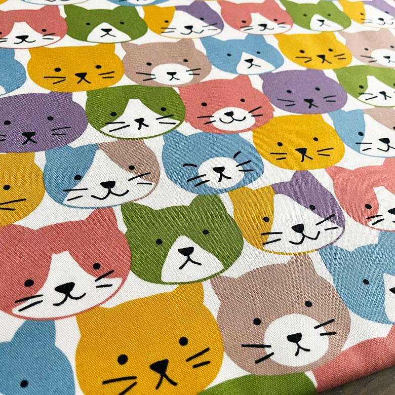 新猫柄生地 10センチ単位】猫柄 生地 布 カラフルキャット オックス コットン100