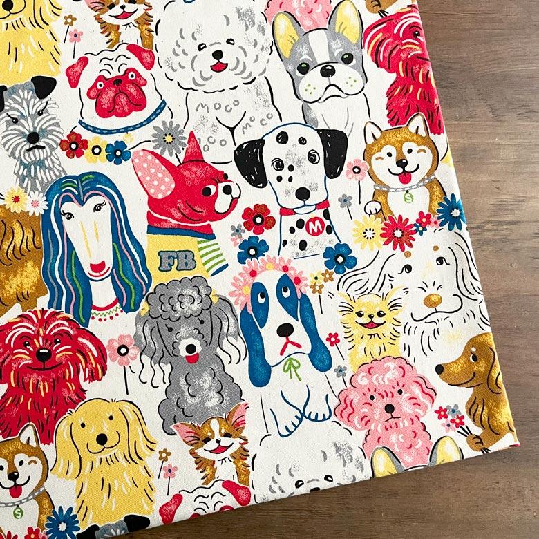 ren ハンカチ＆パネル生地　ワンコさん柄　19枚 10センチ単位】犬柄 生地 布 パワフルアニマル いぬ【1】キナリ