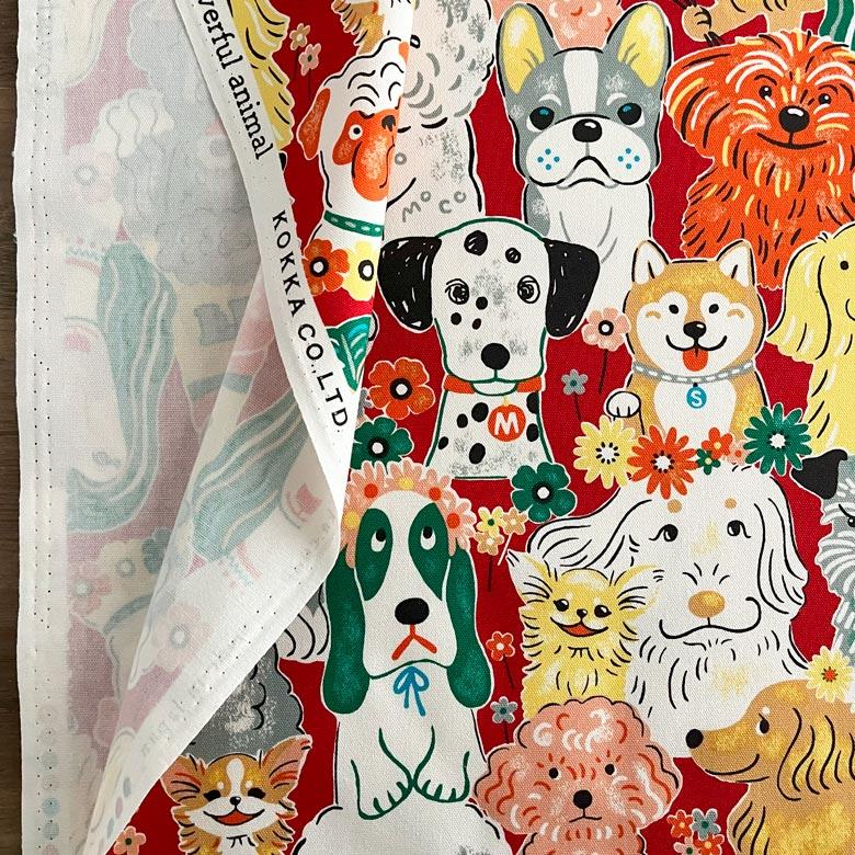 10センチ単位】犬柄 生地 布 パワフルアニマル いぬ【3】レッド