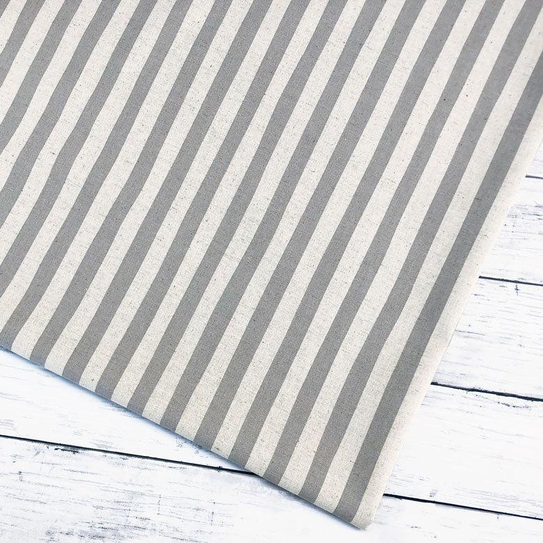 10センチ単位】 日本製 ストライプの綿麻キャンバス グレー 生地