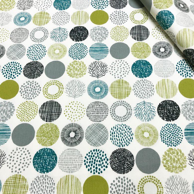 10センチ単位】生地 布 小さなサークル柄 (柄の直径3.5cm）グリーン 綿