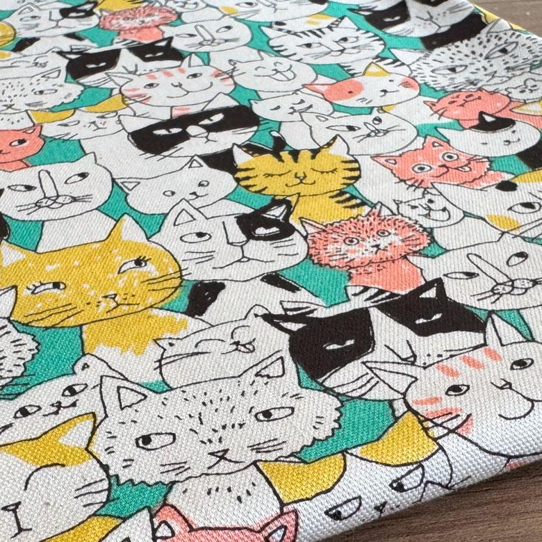 10センチ単位】猫柄 生地 布 ニャンコミックス 【2】グリーンオックス