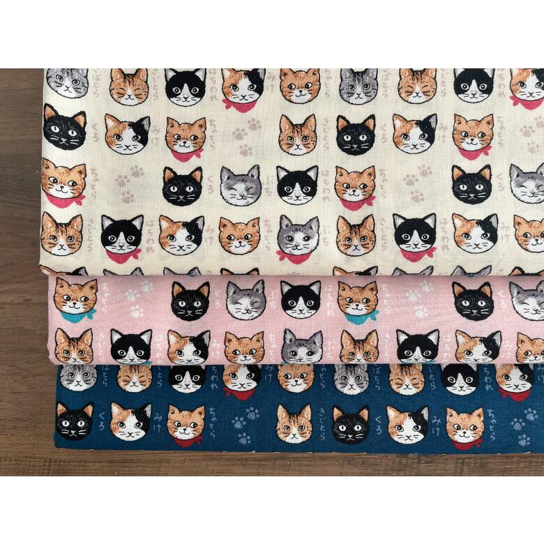 猫柄 生地 布 猫図鑑 シーチング 50cm単位販売 コットン100