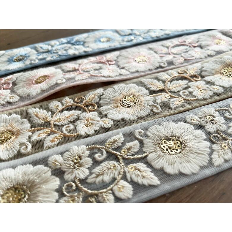 40mm幅 インド刺繍リボン【10センチ単位】花柄 チロリアンテープ