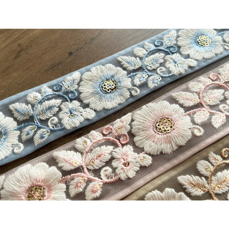 40mm幅 インド刺繍リボン【10センチ単位】花柄 チロリアンテープ