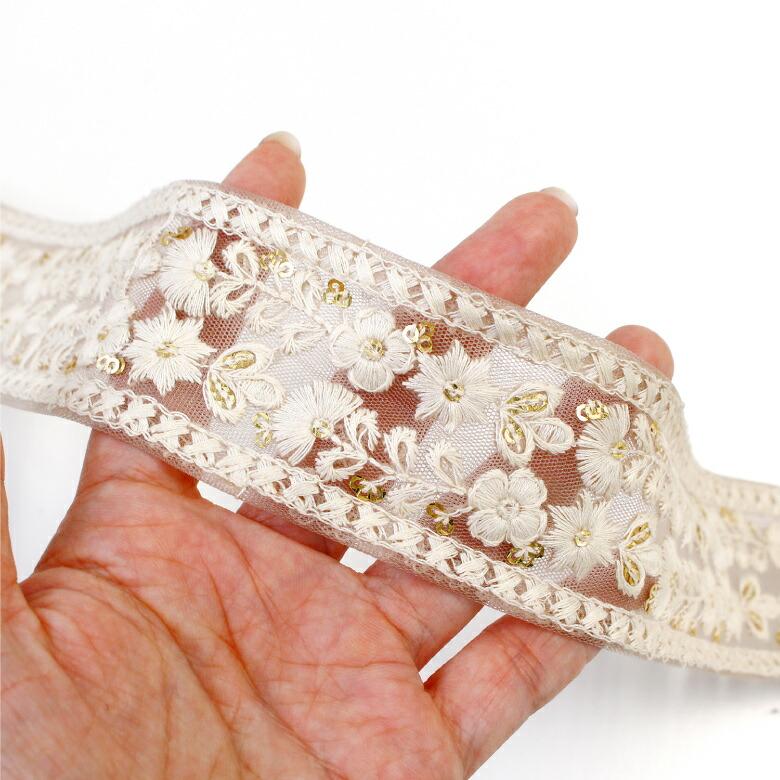 52mm幅 インド刺繍リボン【10センチ単位】花柄 チロリアンテープ