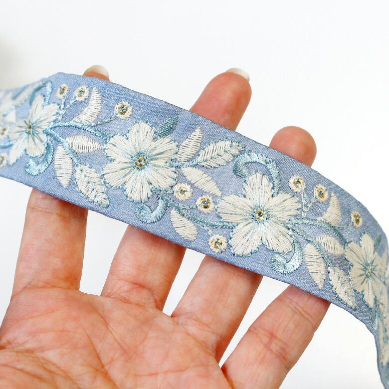 35mm幅 インド刺繍リボン【10センチ単位】花柄 チロリアンテープ