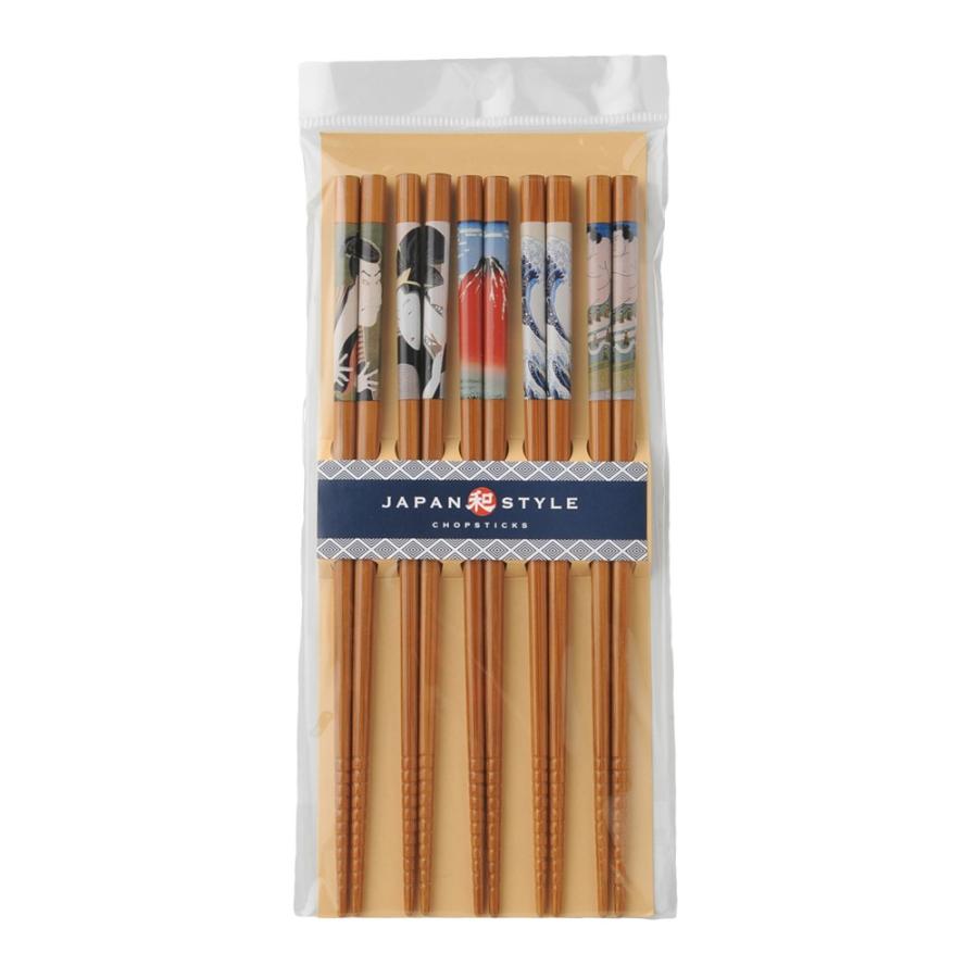 箸 送料無料 5膳セット イシダ 客用箸 塗箸 スス竹浮世絵5P メール便可