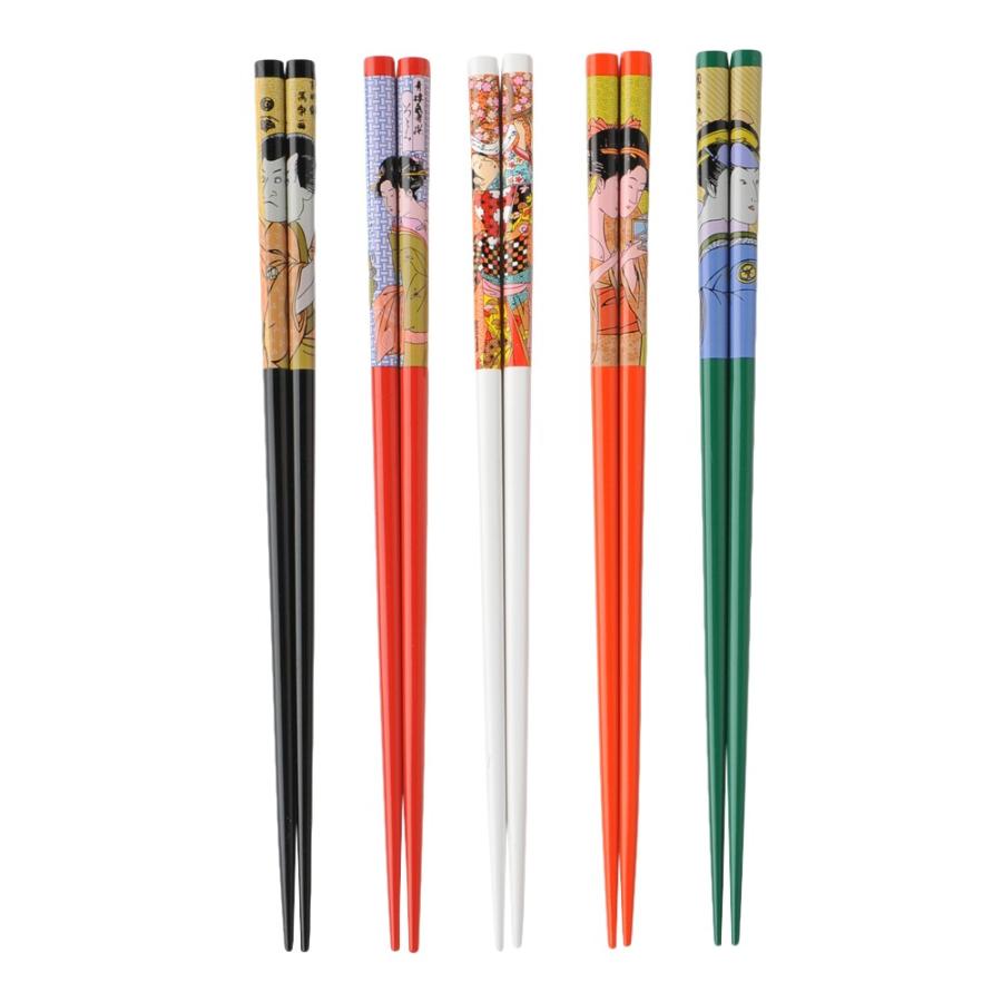 箸 送料無料 5膳セット サンライフ 客用箸 若狭塗箸 浮世絵 メール便可