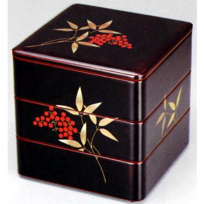 お重 南天 和食器 木製 会津漆器 会津塗り 3段重箱 6.0寸 三段重箱 漆