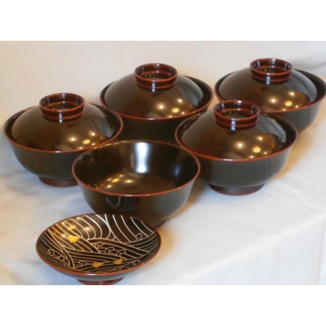 木合 漆手塗 手描き蒔絵 見返し蘭溜5客組 