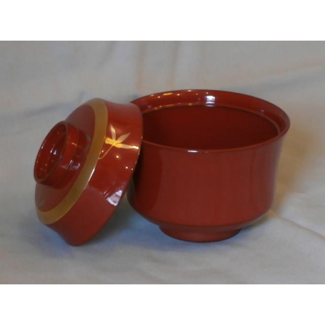 和食器 吸物椀 蓋付き 5個 朱塗り 輪竹 見返し松葉 磨き蒔絵 漆塗り 