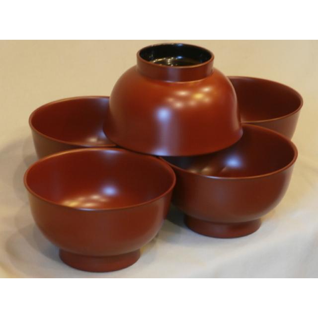 和食器 汁椀 5客セット 羽反り 古代朱 漆塗り お椀 越前塗り 木合 4.0