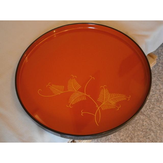 丸盆 木製 丸トレイ 越前漆器 越前塗り 盆 9寸 黒内洗朱塗り 漆塗り  