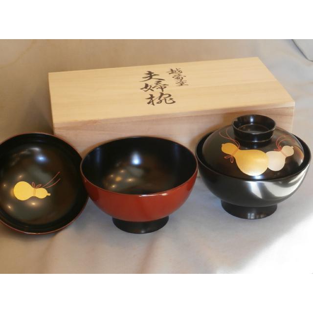 漆器丼椀蓋付き溜内黒2客セット