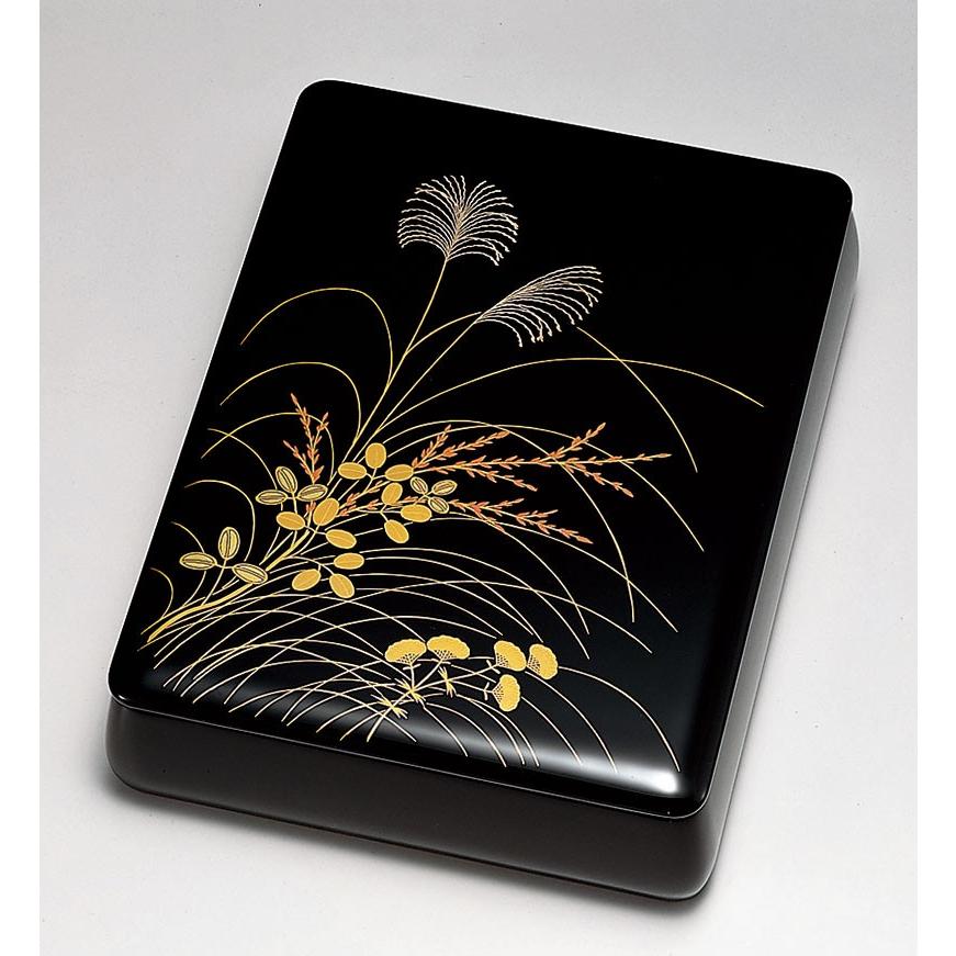 書類入れ 書類箱 文箱 文筥 越前塗り 越前漆器 文庫 漆塗り 蒔絵 秋草 