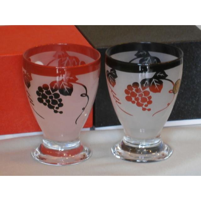 和食器 ガラス 漆彫刻 タンブラー ペア 山ぶどう 会津塗り 漆塗り 黒