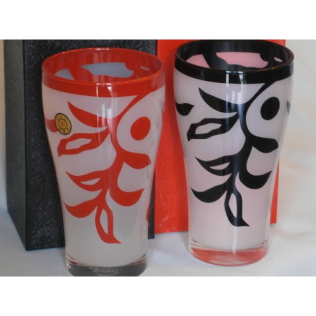 ペアカップ 和食器 ガラス 漆彫刻 デカグラス 会津塗り 夫婦 漆塗り 赤