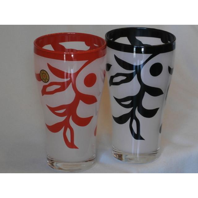 ペアカップ 和食器 ガラス 漆彫刻 デカグラス 会津塗り 夫婦 漆塗り 赤