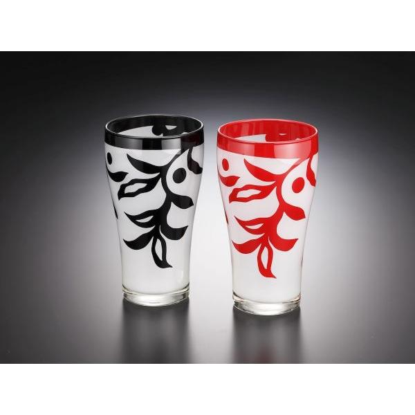 ペアカップ 和食器 ガラス 漆彫刻 デカグラス 会津塗り 夫婦 漆塗り 赤