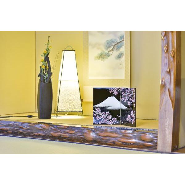 屏風 新築祝い 開店祝い 二枚びょうぶ 衝立 黒塗り 桜富士 会津漆器