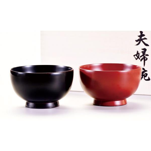 伝統工芸品 ペア椀 和食器 夫婦椀 木製 会津漆器 溜 吟朱 3.7 漆塗り