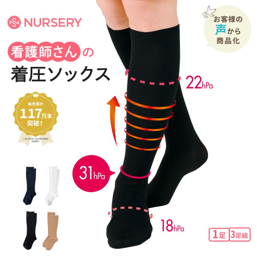 ナースリー（NURSERY） 抗菌防臭 着圧ソックス 医療 靴下 白衣 女性