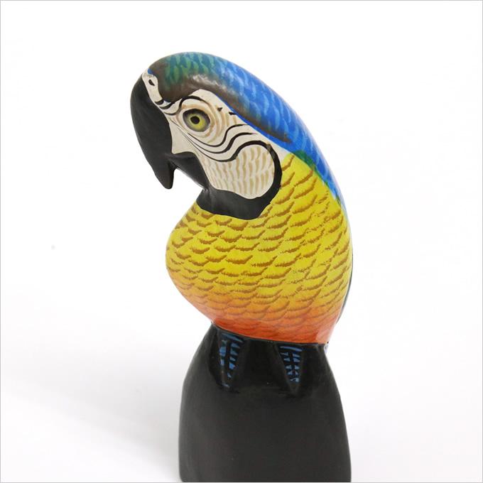 木彫り オブジェ 特大 鳥 オウム ヨウム 鳥類 大型人工オウム鳥リアル