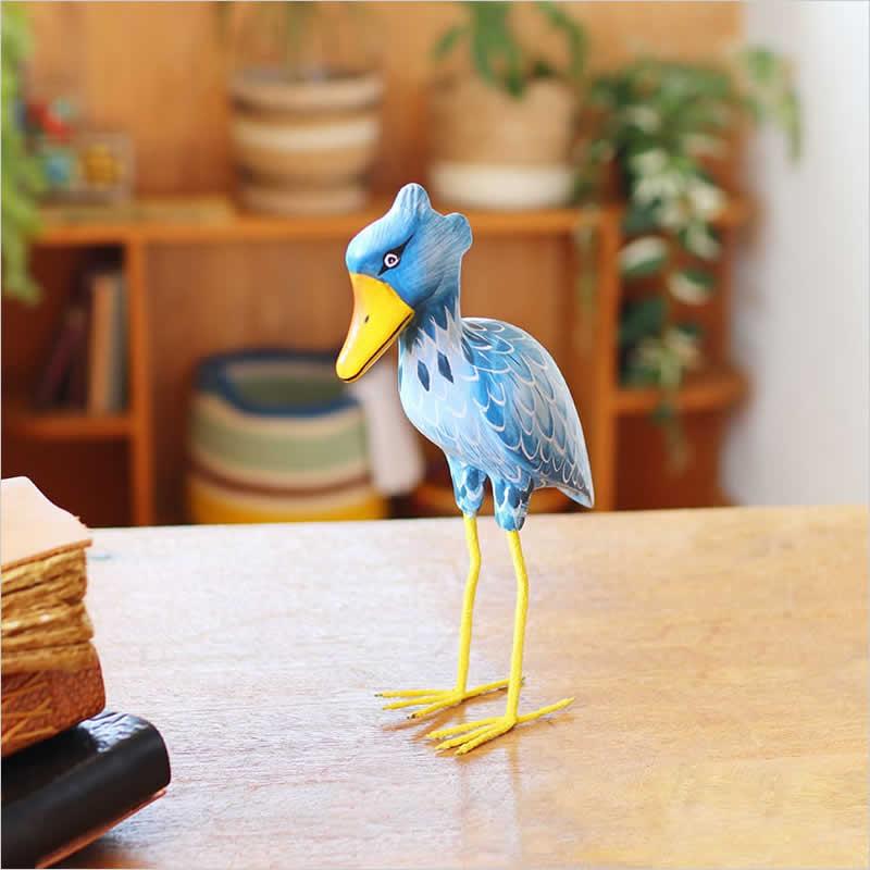 木製 ハシビロコウの置物 木彫 ハシビロコウ 置物 飾り かわいい 木 木製 木彫り 卓上 鳥