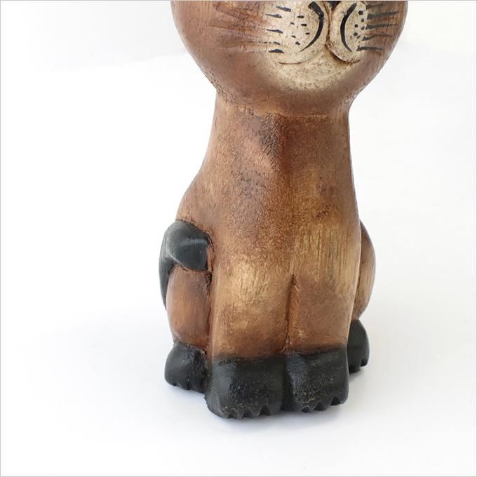 木彫 お座りネコ S H15cm 置物 飾り 木彫り ねこ ネコ 猫 かわいい 木
