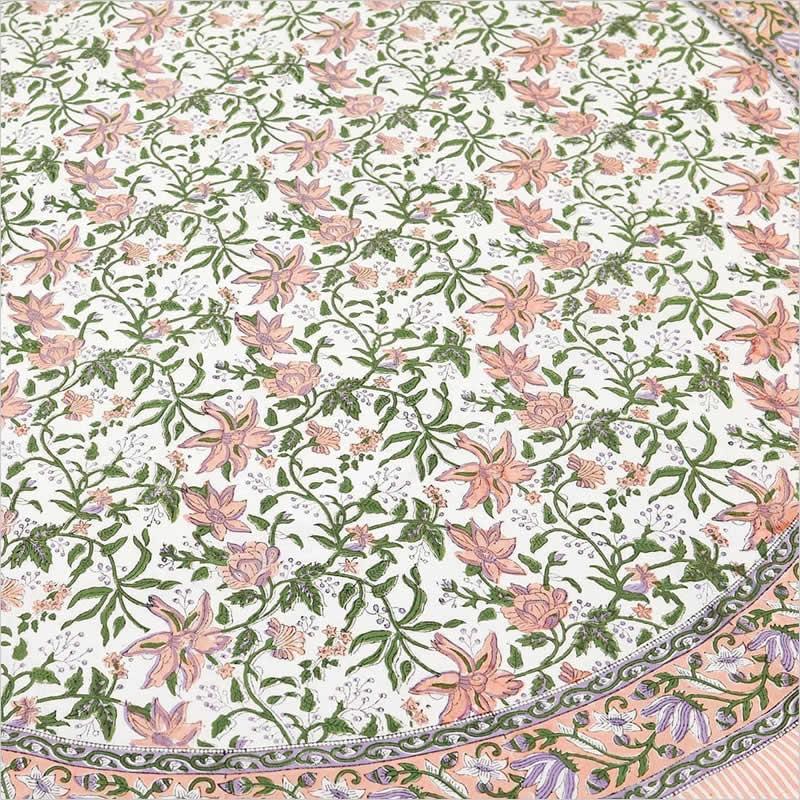 美品】鳥と花柄のろうけつ染めテーブルクロス・タンスカバー136×128.5