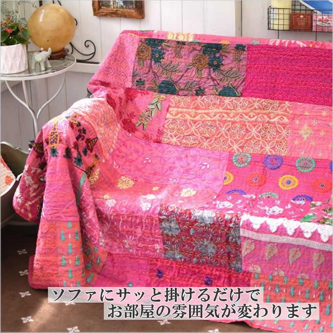 カンバディアパッチマルチクロス 140x220cm おしゃれ ヴィンテージ パッチワーク インド アジアン雑貨 布 マルチカバー ベッドカバー ソファカバー｜nusa｜26