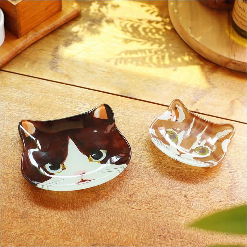 ガラスミニプレート キャット 食器 皿 小皿 プレート 小物入れ 飾り