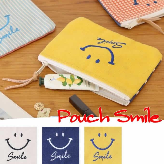 ポーチ 刺繍 スマイル 化粧ポーチ レディース ファッション 小物 小物
