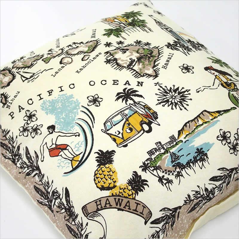 クッションカバー ハワイマップ 45×45cm ハワイ ハワイアン オールド