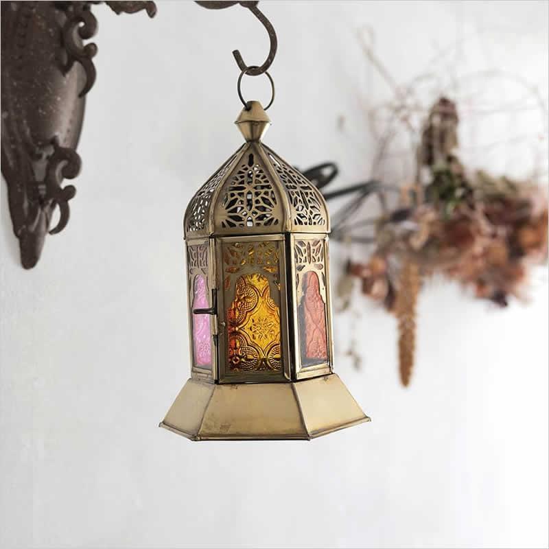 モロッカン ランプ M クロス オレンジ×ピンク×イエロー ライト 吊るす