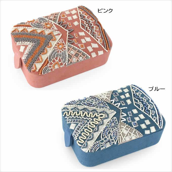 ビーズボックスL ラクス おしゃれ 長方形ボックス 刺繍 ビーズ インド