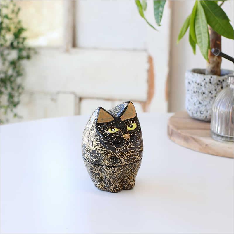 猫雑貨 ペーパーマッシュBOX立ちネコ 小物入れ アジアン雑貨 置物 飾り